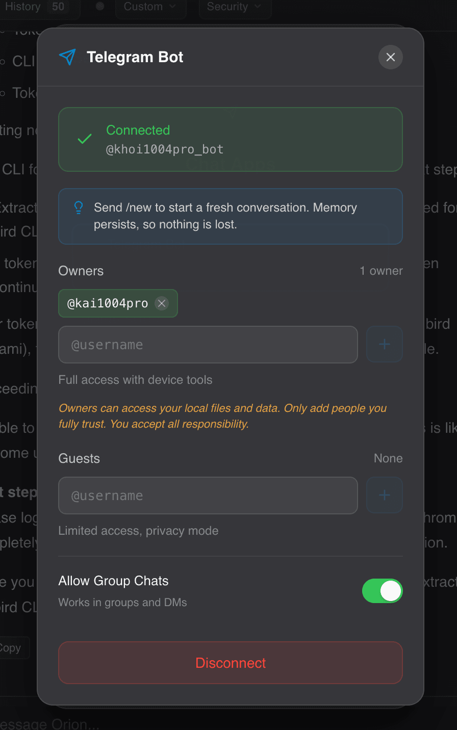 Telegram Integration Interface