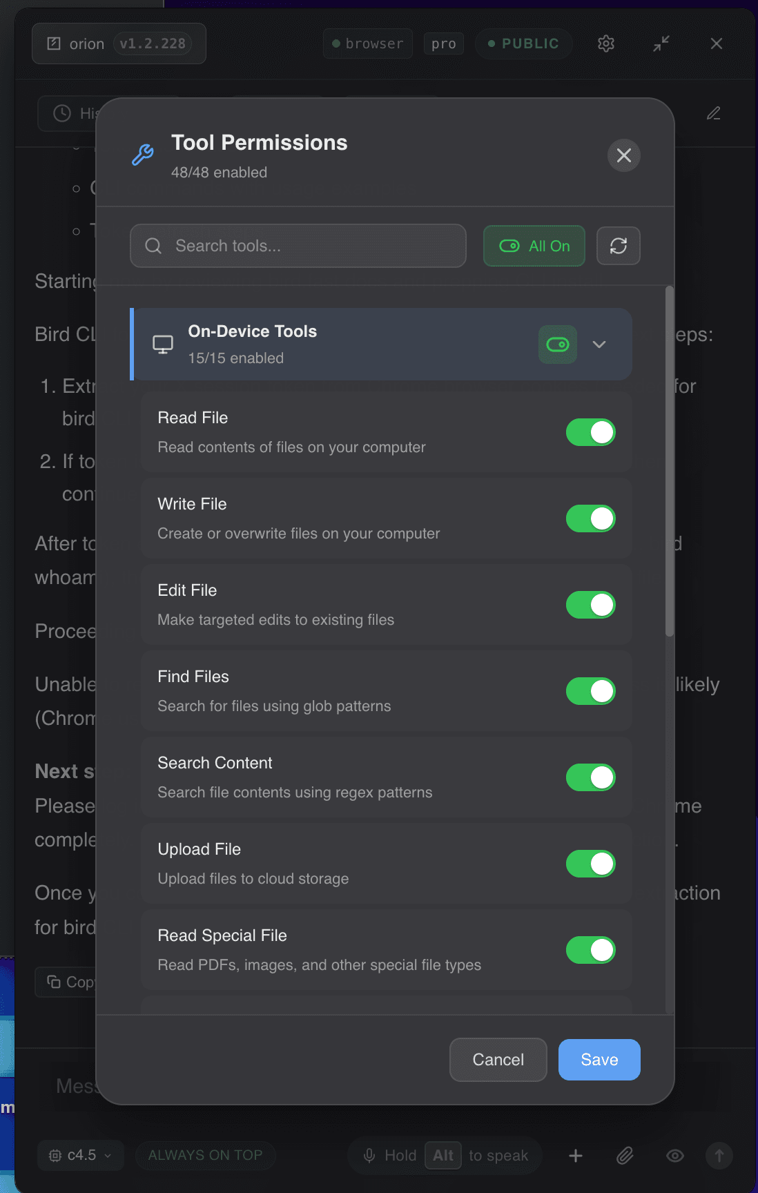 Tool Control Interface